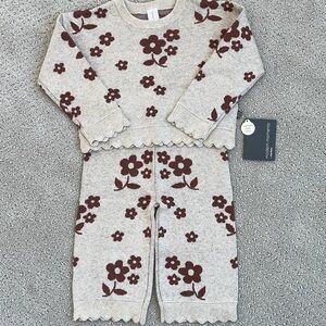 NWT Cozy Sweater Knit Girls Floral Set - Tan and Rust Flower Modern Moments 2t
